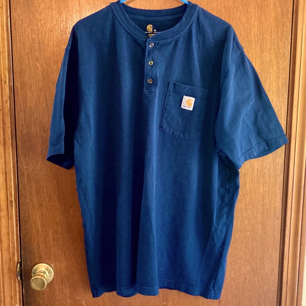 Carhartt Men's Blue Three Button Henley Shirt